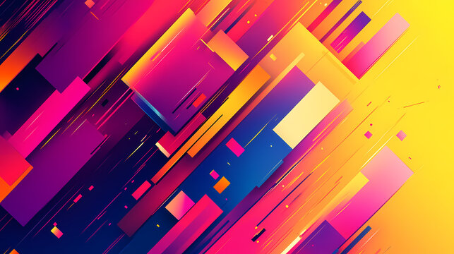 A dynamic background with geometric shapes in varying sizes and vibrant colors, creating a lively and energetic abstract effect. Energetic. Illustration