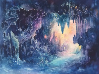 Obraz premium Abstract watercolor painting of a cave.