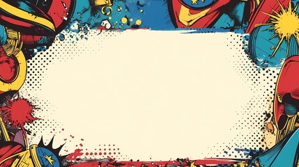 Abstract Comic Book Style Border with Red, Blue, Yellow, and Black Elements