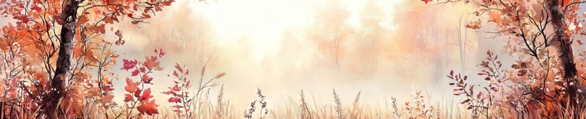 Fototapeta premium A whimsical autumn landscape illustration with bold shapes. 