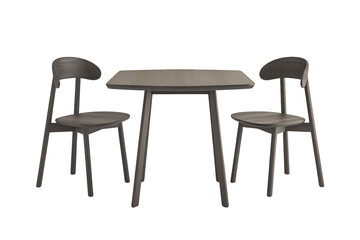 elegant dining set consisting of a square table and two chairs on transparent background