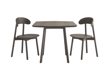 elegant dining set consisting of a square table and two chairs on transparent background