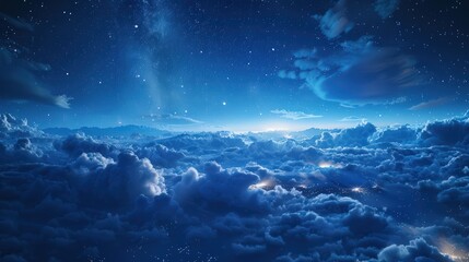 Clouds under a serene night sky sprinkled with twinkling stars and distant galaxies, creating a restful atmosphere

