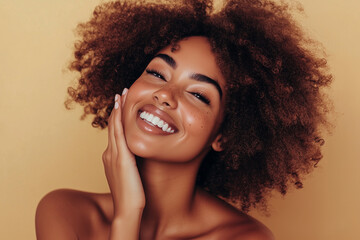 Beautiful mid age woman with beautiful skin. Anti age treatment ad, laser face rejuvenation