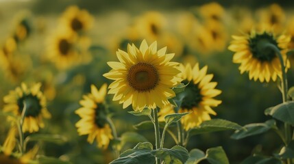 Bright and Vibrant Sunflower Field in Serene Summer Landscape