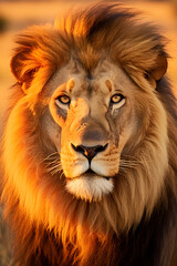 Naklejka premium Marvelous Lion Basking in Morning Light - An Exquisite Display of Wildlife Photography in HD
