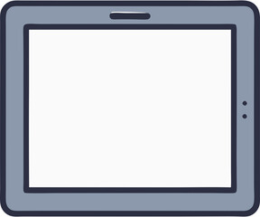 A gray tablet icon, representing mobile devices, digital work, and business technology.
