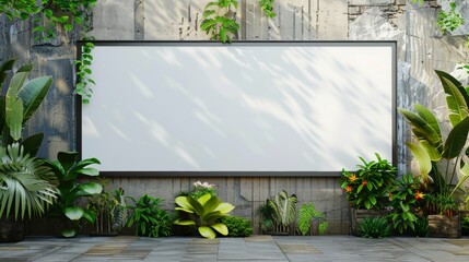 3D illustration of an outdoor digital ceiling-mounted display screen blank template. Concept of Advertisement and Marketing Space in Natural Environment, Copy Space for Text or Images.
