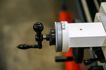 Lathe machine for working iron close-up of parts