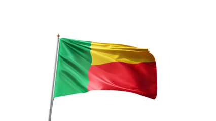 flag of benin on a transparent background, waving in the wind, national symbol of benin, african country, tall flagpole, no background, transparent png