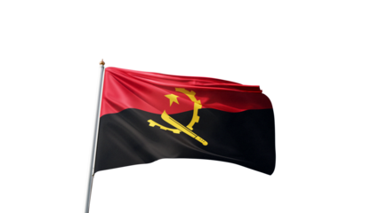 flag of angola on a transparent background, waving in the wind, national symbol of angola, african country, tall flagpole, no background, transparent png