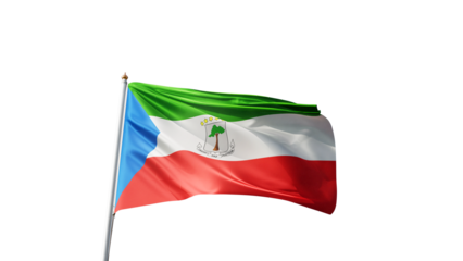 flag of equatorial guinea on a transparent background, waving in the wind, national symbol of equatorial guinea, african country, tall flagpole, no background, transparent png