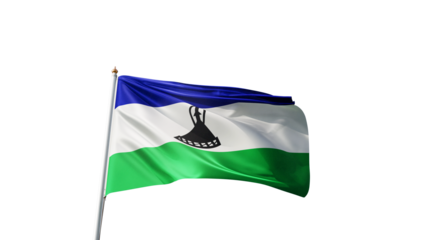 flag of lesotho on a transparent background, waving in the wind, national symbol of lesotho, african country, tall flagpole, no background, transparent png