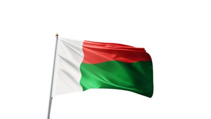 flag of madagascar on a transparent background, waving in the wind, national symbol of madagascar island, african country, tall flagpole, no background, transparent png