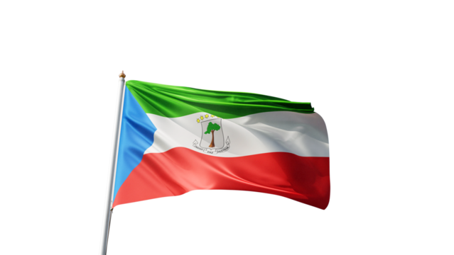 flag of equatorial guinea on a transparent background, waving in the wind, national symbol of equatorial guinea, african country, tall flagpole, no background, transparent png