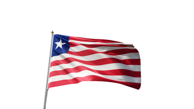 flag of liberia on a transparent background, waving in the wind, national symbol of liberia, african country, tall flagpole, no background, transparent png