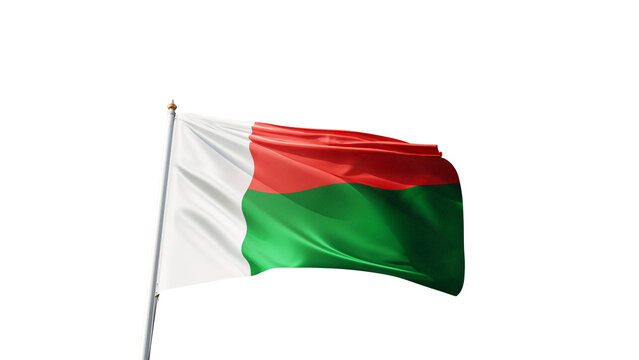 flag of madagascar on a transparent background, waving in the wind, national symbol of madagascar island, african country, tall flagpole, no background, transparent png