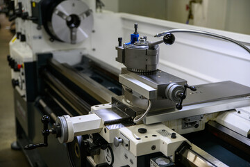 Lathe machine for working iron close-up of parts