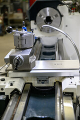 Lathe machine for working iron close-up of parts