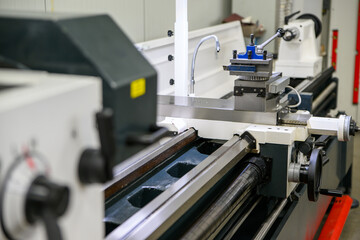 Lathe machine for working iron close-up of parts