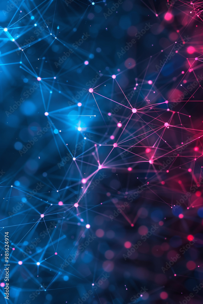 Poster this vibrant abstract design showcases an intricate network of blue and pink connections, representi