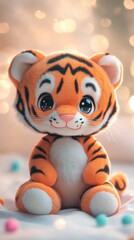Naklejka premium Cute plush tiger toy with big eyes