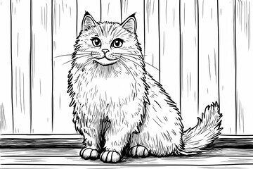  Adorable cat coloring page for children, perfect for creative stock illustrations.