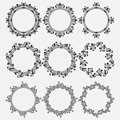 Decorative oval vintage frames and borders set. Victorian and baroque style design. Elegant royal-style frame shapes with swirls for labels,tags and invitations. illustration Vector 