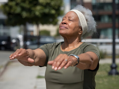 Mujer afroamericana negra haciendo ejercicio al aire libre
