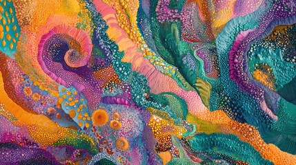 Colorful natural pattern with intricate textures, forming a mesmerizing abstract design full of vibrant hues and organic flow