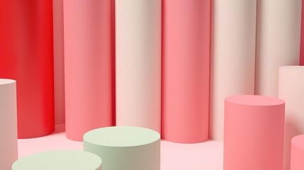 A simple and elegant abstract background with pastel pink and green cylinders.