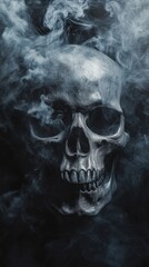 Skull surrounded by ethereal smoke, dark