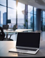 Isolated laptop with depth of field on a modern office background