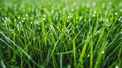 Obraz premium Dewdrops Glistening on Lush Green Grass Blades