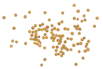 Green lentils seeds pile isolated on white background, top view

