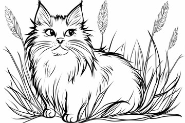 Obraz premium Adorable cat coloring page for children, perfect for creative stock illustrations.