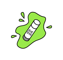 Illustration of a glue stick art supplies with paint splat behind, matching craft materials graphics icon elements
