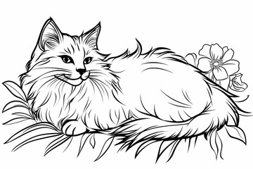 Obraz premium Adorable cat coloring page for children, perfect for creative stock illustrations.