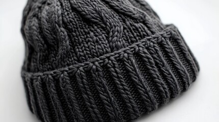 Fototapeta premium Warm knitted beanie in dark wool texture