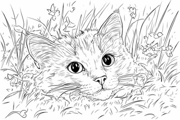  Adorable cat coloring page for children, perfect for creative stock illustrations.