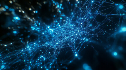 Metallic geometric shapes intertwined with flowing light trails and glowing neon accents
