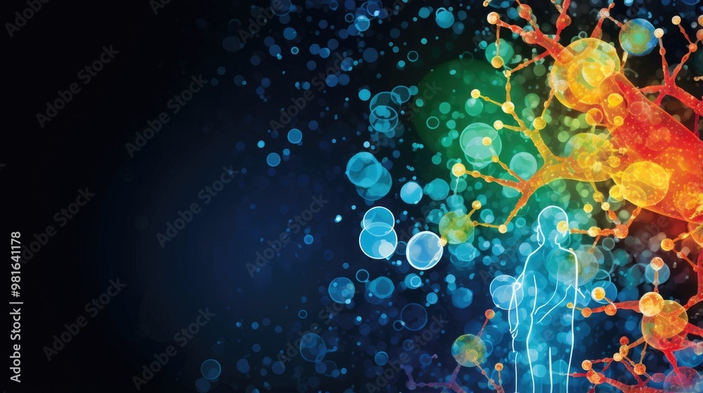 Wall mural a vibrant abstract background with a blend of colors and shapes. the image features a person standin