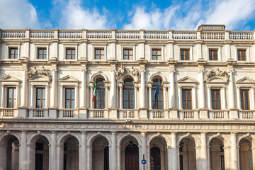 Angelo Mai Civic Library in Palazzo Nuovo palace at Piazza Vecchia square in Bergamo Upper City, Italy, Europe.