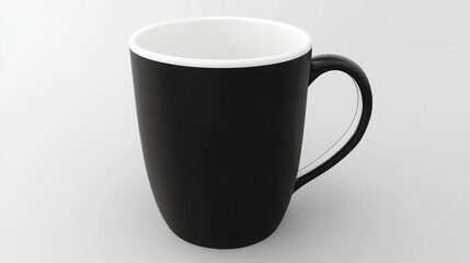 Obraz premium A black and white coffee cup with coffee splashing out, appearing to float against a light background, creating a dynamic and modern visual effect perfect for contemporary design concepts.