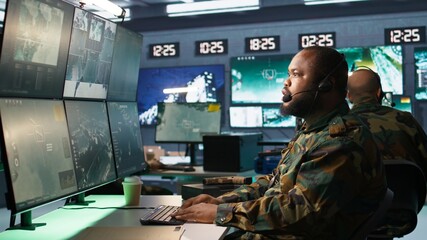 Army telecommunication systems operator providing combat support using gathered information on...
