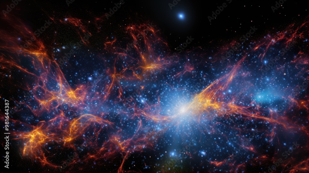 Wall mural a vibrant nebula explodes with color and light against a backdrop of twinkling stars.