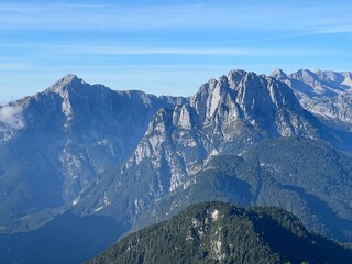 Rocky mountains around Mangart peak in the Julian Alps, Strmec na Predelu (Triglav National Park,...