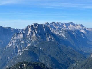 Rocky mountains around Mangart peak in the Julian Alps, Strmec na Predelu (Triglav National Park,...