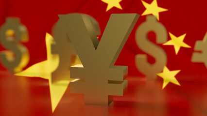 The Chinese yuan symbol for Business concept 3d rendering.