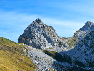 Rocky mountains around Mangart peak in the Julian Alps, Strmec na Predelu (Triglav National Park,...